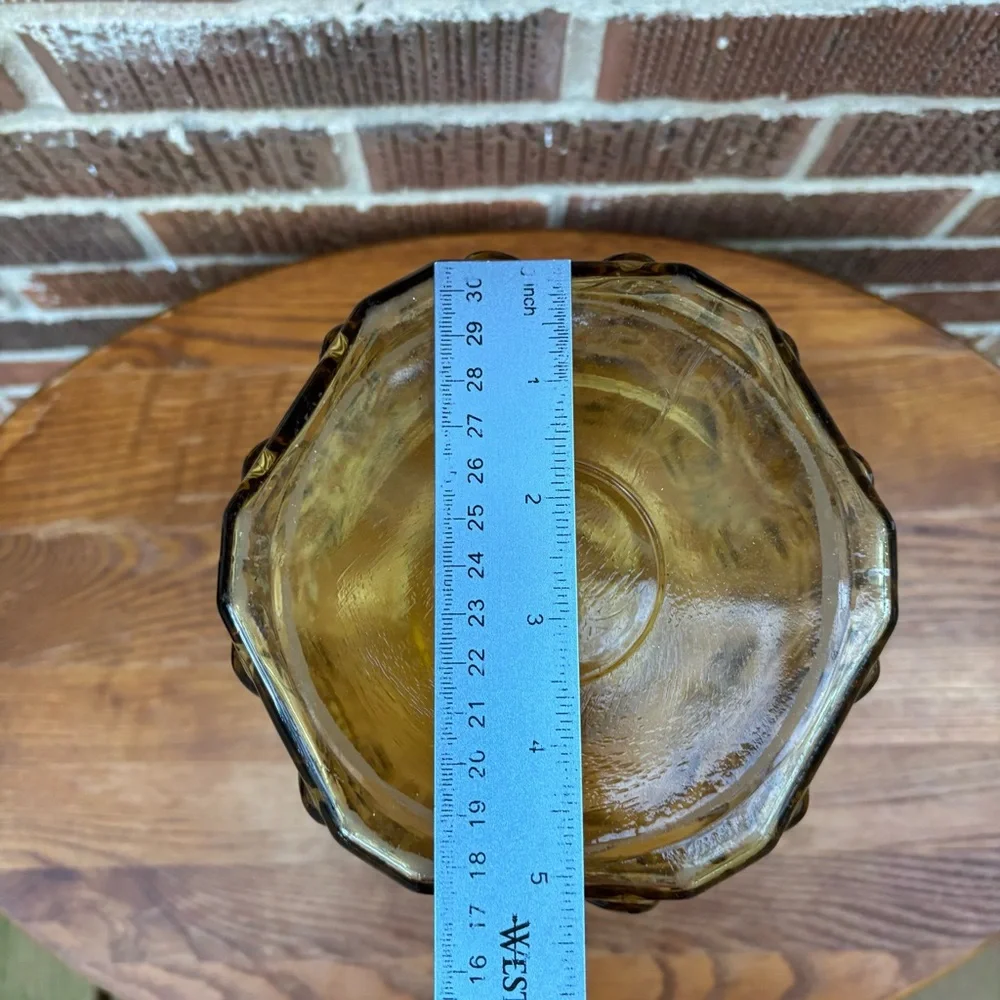 Le Smith Atterbury Scroll Amber Glass Vase Canister Vtg MCM No lid Replacement